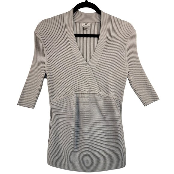Worthington Womens Heavy Ribbed Knit Faux Wrap Top Empire Waist Large Gray - Picture 1 of 8